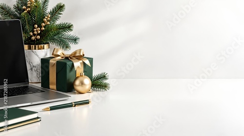 Modern Office Desk Setup for 2027 Business Planning with Holiday Decor
