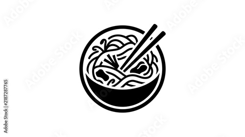 Black and white ramen noodle bowl icon.