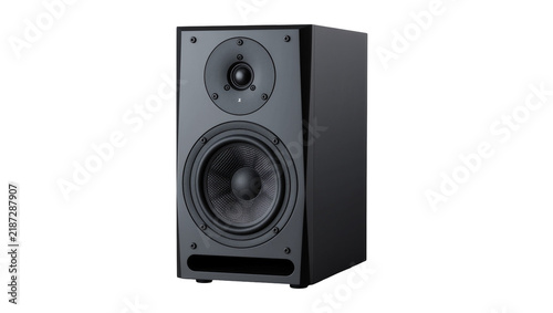 Foto Black glossy bookshelf speaker with two drivers, isolated on transparent backgro