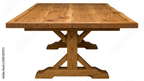 Obraz na płótnie Rustic wooden dining table with trestle legs, isolated on transparent background