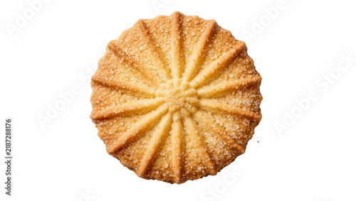 Картината върху платно Golden brown starburst shortbread cookie with sugar crystals, isolated on transp