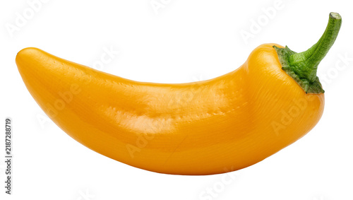 Bild auf Leinwand Bright yellow chili pepper with green stem, isolated on transparent background
