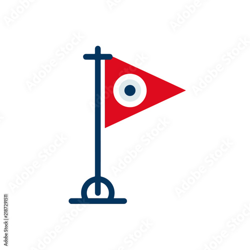 Red Triangular Flag with Target Icon on Blue Pole Vector Illustration