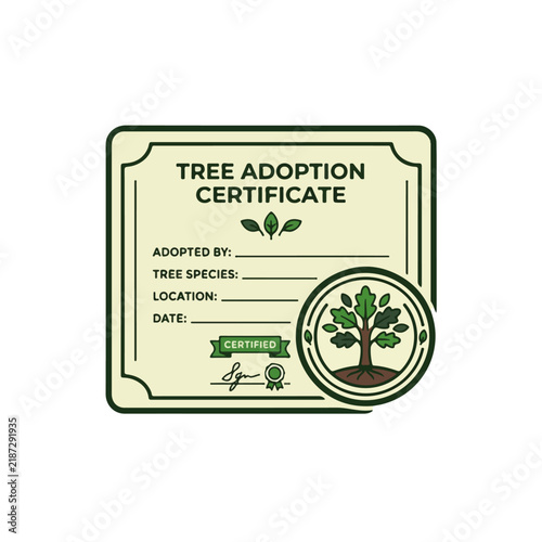 Tree Adoption Certificate Vector Illustration Template