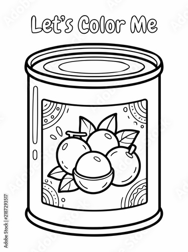 A single-page coloring page featuring canned lychee as a ready-to-eat food 