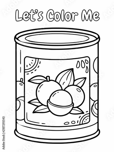 A single-page coloring page featuring canned lychee as a ready-to-eat food 