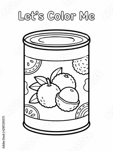 A single-page coloring page featuring canned lychee as a ready-to-eat food 