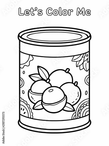 A single-page coloring page featuring canned lychee as a ready-to-eat food 