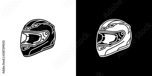 Minimalist Racing Motorcycle Helmet Icon Set - Black and White Vector Graphic