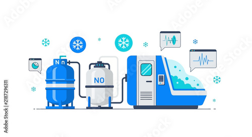 Industrial Cryogenic Cooling System with Nitrogen Tanks and Data Monitoring Illustration