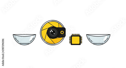 Smart Contact Lens Technology and Digital Vision Vector Icon Set
