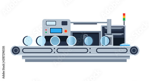 Automated Production Line for Optical Lenses Vector Illustration