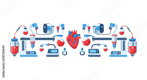 Human Heart Bio-Engineering and 3D Bio-printing Robotic Laboratory Illustration