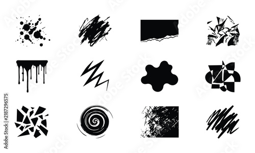 Abstract Black Ink Splatter and Grunge Textures, Vector Graphic Elements Collection for Creative Design Projects