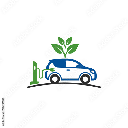 Green Electric Car Charging Station Eco Vehicle Illustration