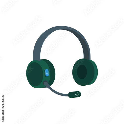 Green Wireless Headset With Microphone Flat Vector Illustration