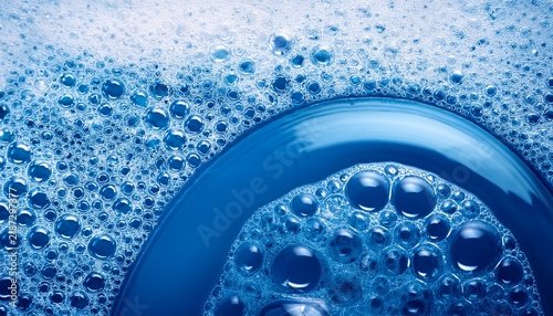 Blue Soap Foam Bubble Texture Background With Soft Cleaning Suds And Abstract Liquid Surface
