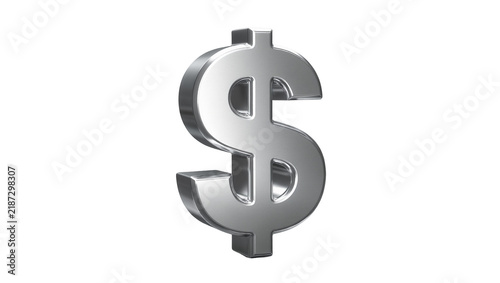 Shiny metallic silver dollar sign symbol, isolated on transparent background