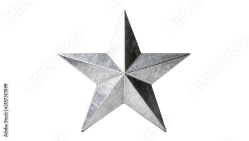 Brushed metal five-pointed star shape, isolated on transparent background