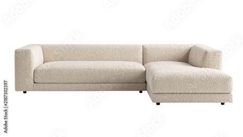 Obraz na plátně Cream boucle fabric sectional sofa with chaise lounge, isolated on transparent b