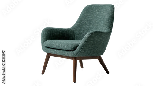 Obraz na plátne Teal textured armchair with dark wood legs, isolated on transparent background