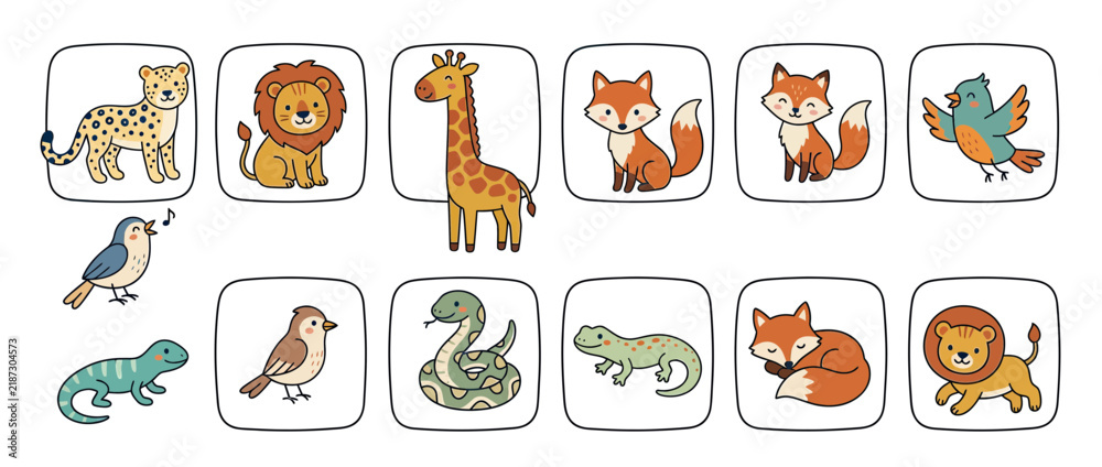 Obraz premium Cute Cartoon Animals Collection Isolated