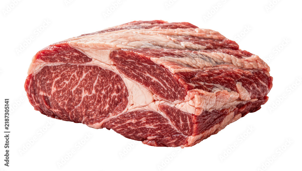 Obraz premium Raw marbled beef chuck roast with thick fat cap, isolated on transparent background
