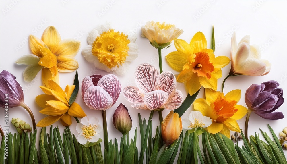 Fototapeta premium Springtime Flowers Against White