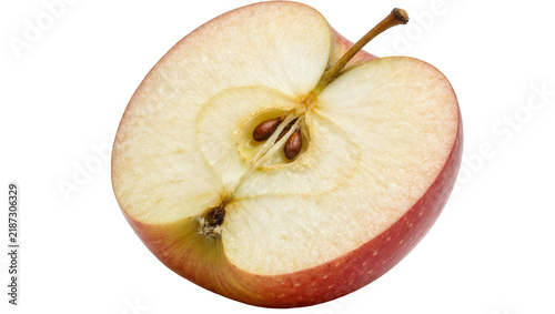 Konstfotografi Red apple half showing seeds and stem, isolated on transparent background
