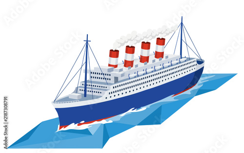 Large vintage style ocean liner sailing on blue water waves