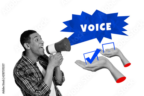 Canvastavla Composite photo collage of happy american man scream megaphone election agitatio