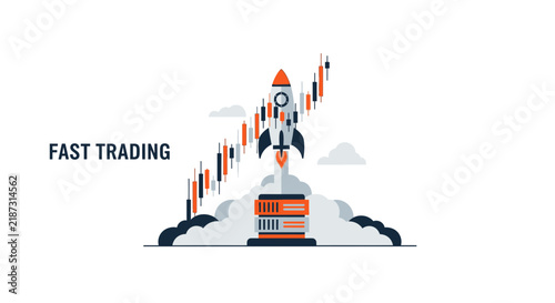 Fast Trading Concept Rocket Launch with Candlestick Stock Market Graph