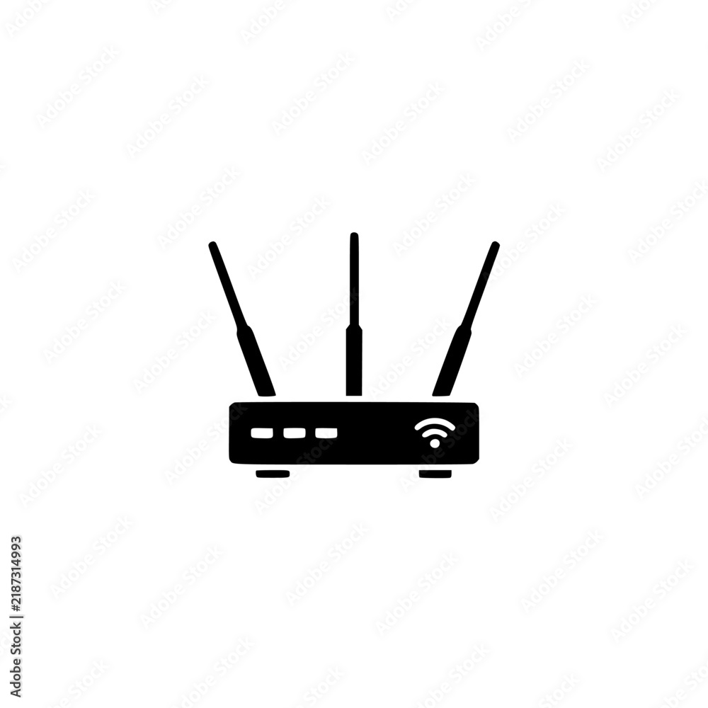 Fototapeta premium WiFi router icon. Solid black glyph of a router for wireless network and internet.