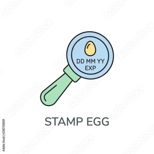 Magnifying glass over egg with date stamp