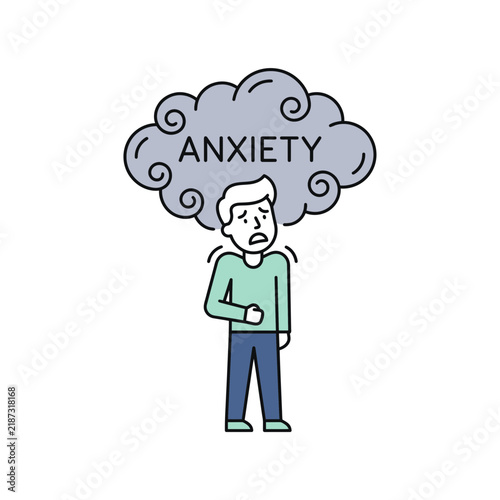 Man experiencing anxiety under a dark cloud