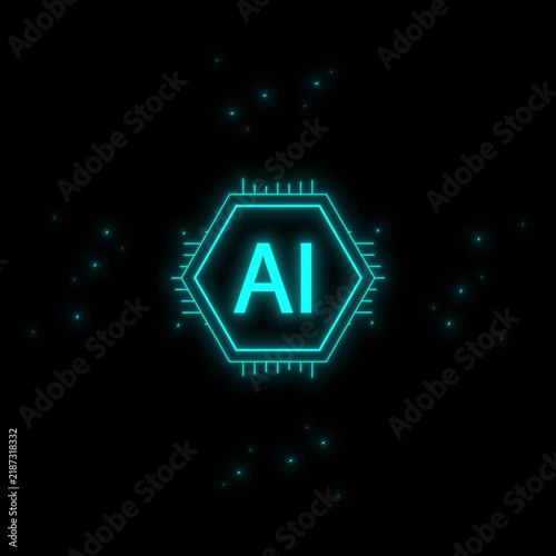 Futuristic Digital AI Technology and Circuit Elements in Neon Colors