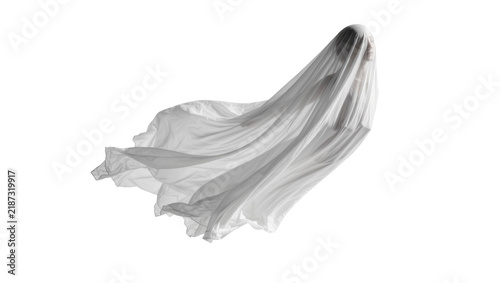 Quadro su tela Person in white sheet costume appearing as a ghost, isolated on transparent back
