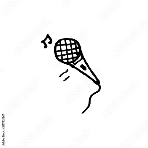 Microphone Doodle Line Art with Music Notes – Minimalist Hand Drawn Singing Icon