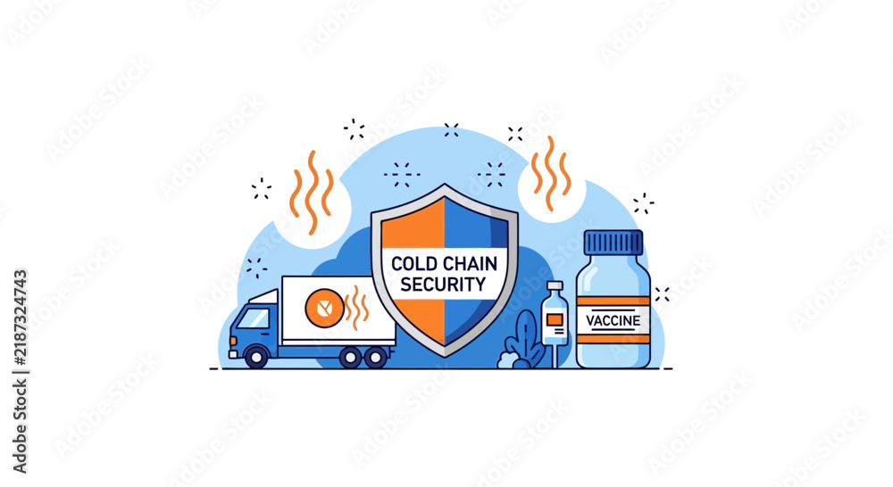 Naklejka premium Cold Chain Security Illustration for Vaccine Logistics and Temperature Controlled Transport