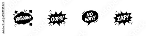 Dynamic Comic Book Style Sound Effects Showcasing An Exciting Explosion of Words: Kaboom, Oops, No Way, and Zap!