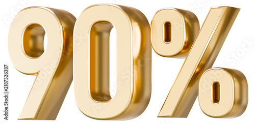 Metallic gold 90 percent sign 3D render