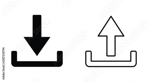 Download and upload icons presented as a black silhouette