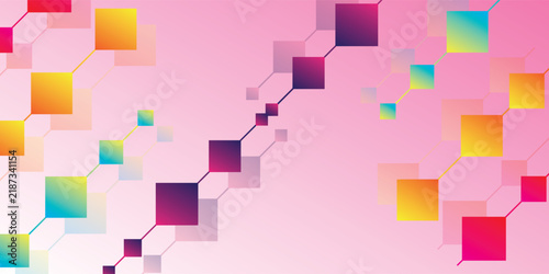 Abstract Colorful Geometric Squares on Soft Pink Gradient Background