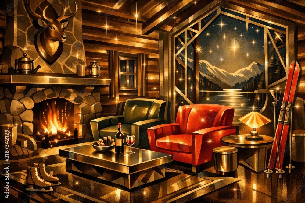 Obraz premium Cozy cabin with winter ambiance.