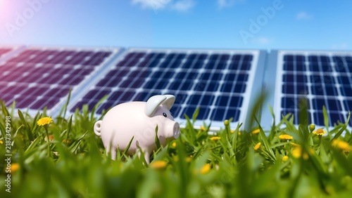 Solar Energy Money Saving A Piggy Bank Money Box A Solar Energy Panel