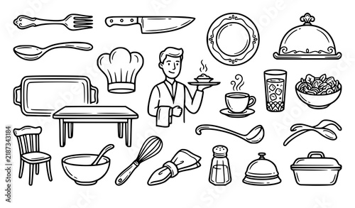 Handcrafted Catering Kitchen and Restaurant Culinary Vector Icon Set