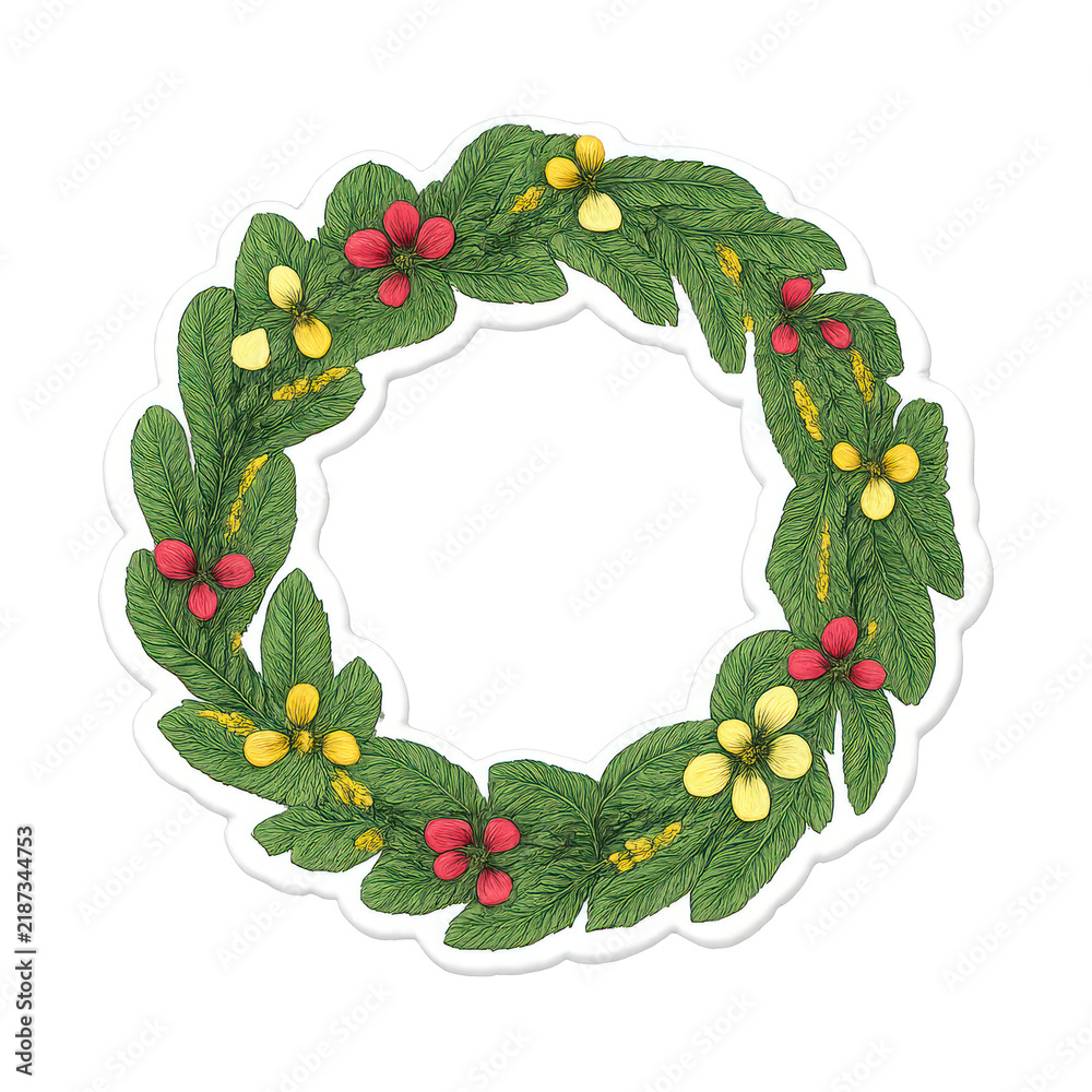 Obraz premium PNG Festive wreath with colorful flowers.