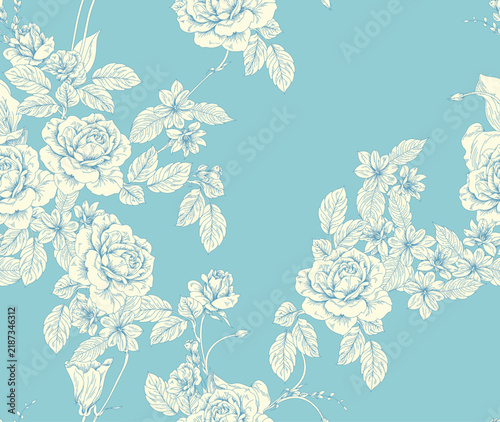 Seamless blooming pattern. Line floral pattern.