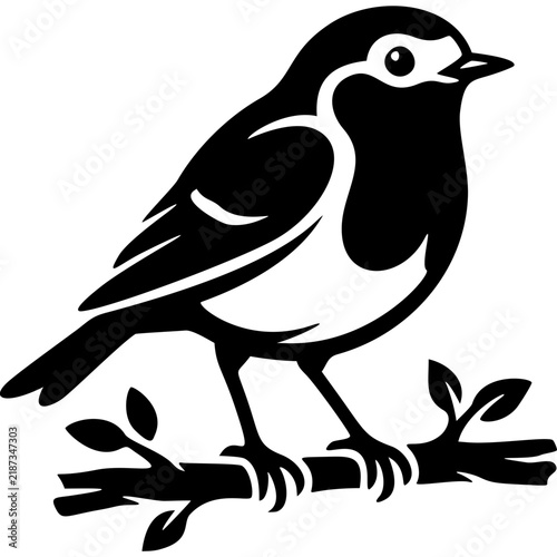 Robin Bird on Branch Black Glyph Icon