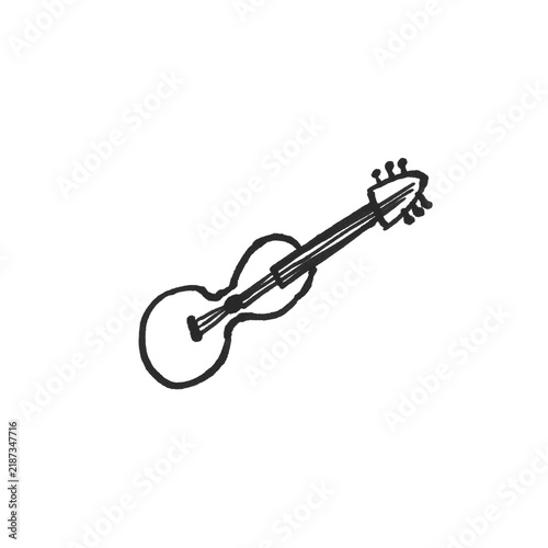 Hand Drawn Guitar Doodle Outline Sketch – Acoustic Stringed Instrument Line Art Illustration